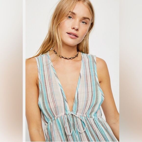 Free People Multicolor Striped Tiered Dress; Size Medium - Picture 2 of 9